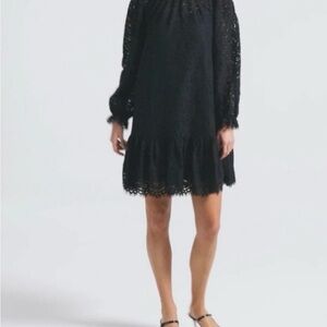 J. Crew Black Lace Long Sleeve Shift Dress NWT